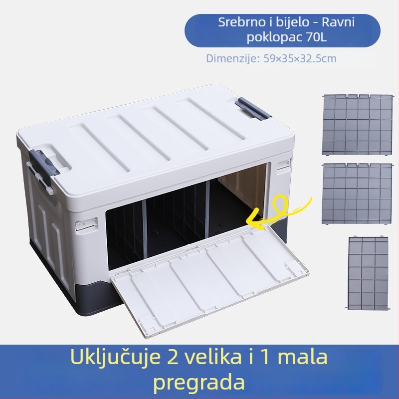 Kutija za skladištenje u prtljažniku automobila s pregradom, sklopiva, kapacitet 70–80 L, PP plastika, višestruka namjena