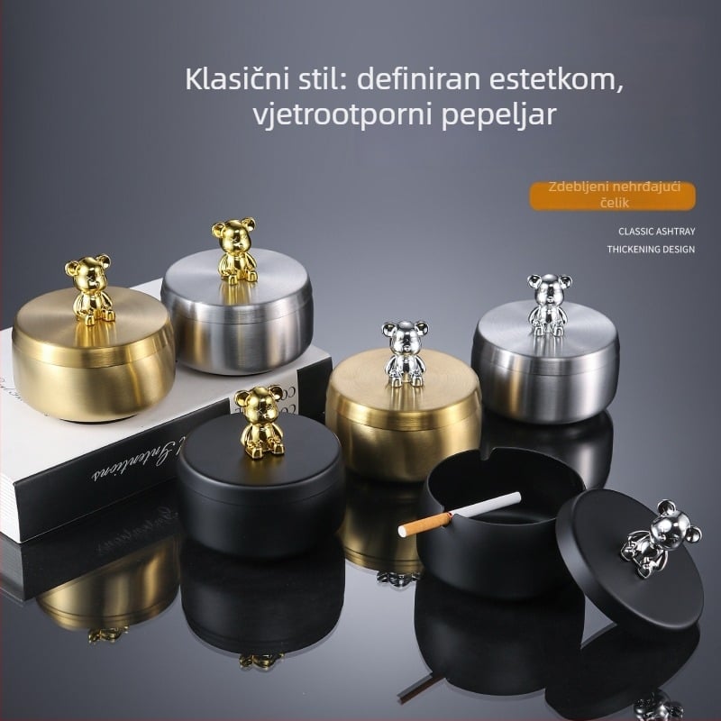Popolnjak od nehrđajućeg čelika s poklopcem, otporan na vjetar, otporan na prosipanje, tiskanje logotipa