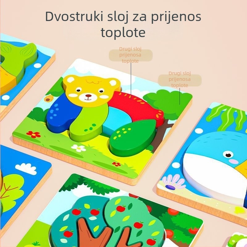Drveni 3D puzzle za bebe i djecu do 3 godine uz prilagodbu logotipa (OEM)