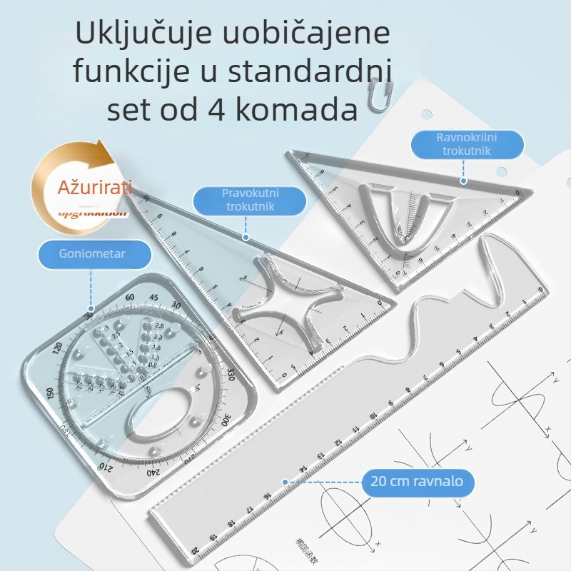 Wu Sheng Funkcionalni set ravnala za učenike – višenamjensko geometrijsko ravnalo, plastično