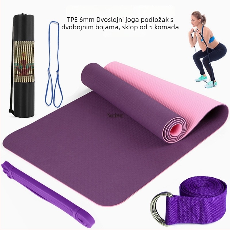 Joga prostirka - Petodijelni set s trakama za istezanje, latex, TPE, 6 mm