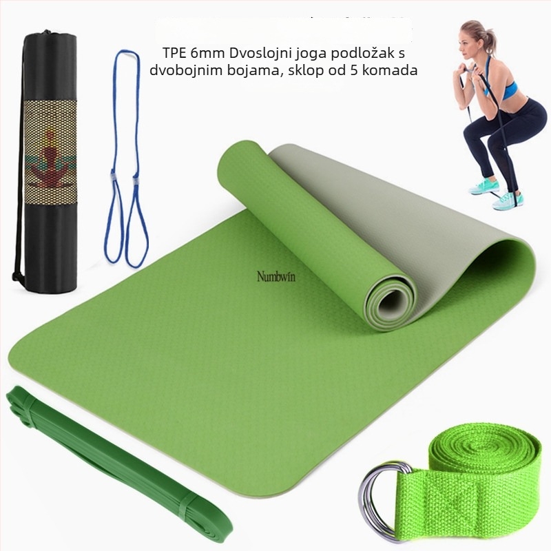 Joga prostirka - Petodijelni set s trakama za istezanje, latex, TPE, 6 mm