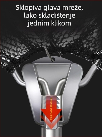 Sklopiva mreža za ribolov od nehrđajućeg čelika s teleskopskom šipkom; čvrsta mreža; sitna mreža; nosivost 300