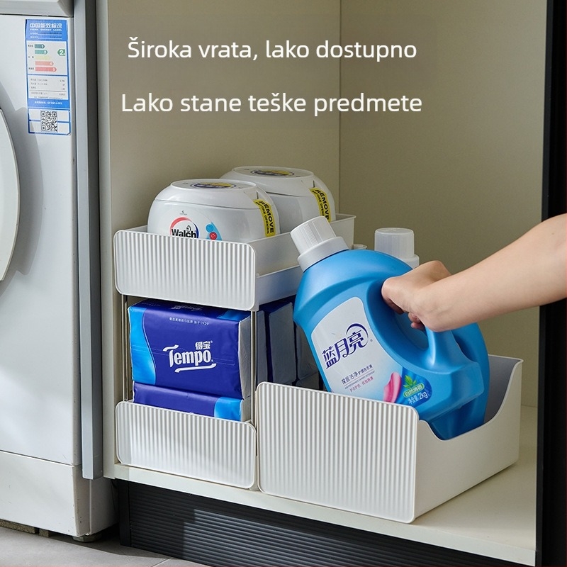 Izvlačni ormar ispod umivaonika s dvostrukim policama, ABS, samostojeći na podu, višenamjenski organizator za kupaonicu i kuhinju