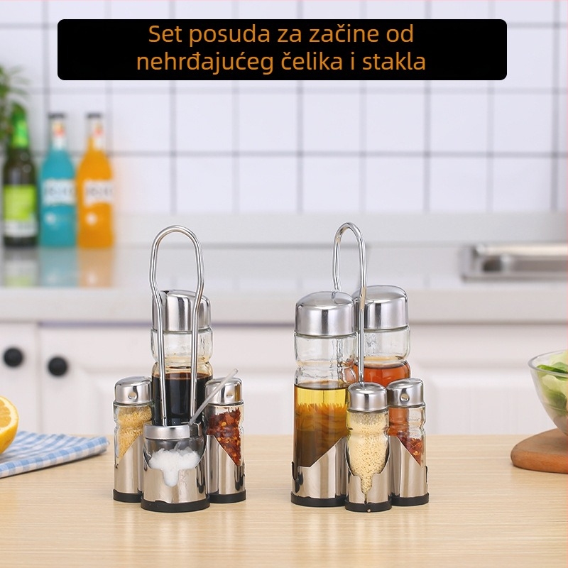 Četiri staklene bočice za tekuće začine — set od četiri komada (ulje, ocat, sojin sos)