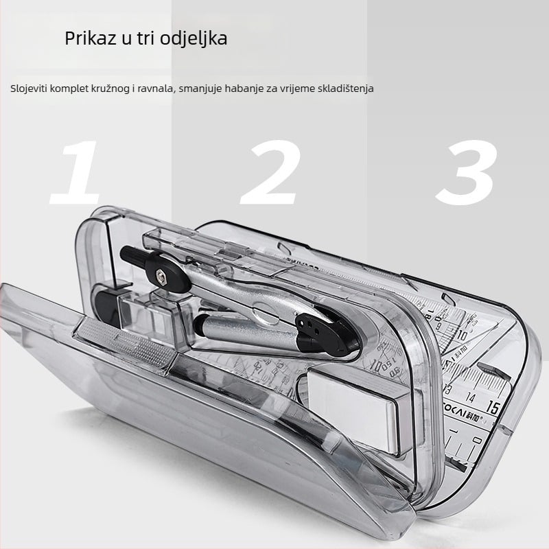 8-dijelni set kompas, pravokutnici, automatske olovke i gumice – profesionalni alati za crtanje za učenike