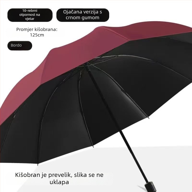 Kišobran, s 12 rebara, sklopivi, ručno otvaranje/zatvaranje, UV zaštita UPF>50, tkanina 190T, moguć ispis loga
