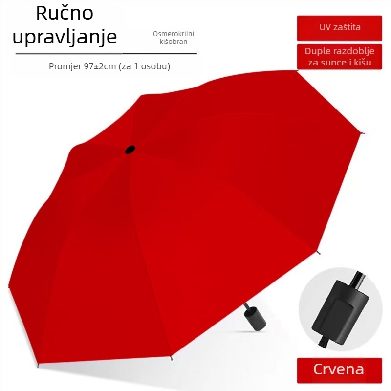 Kišobran, s 12 rebara, sklopivi, ručno otvaranje/zatvaranje, UV zaštita UPF>50, tkanina 190T, moguć ispis loga