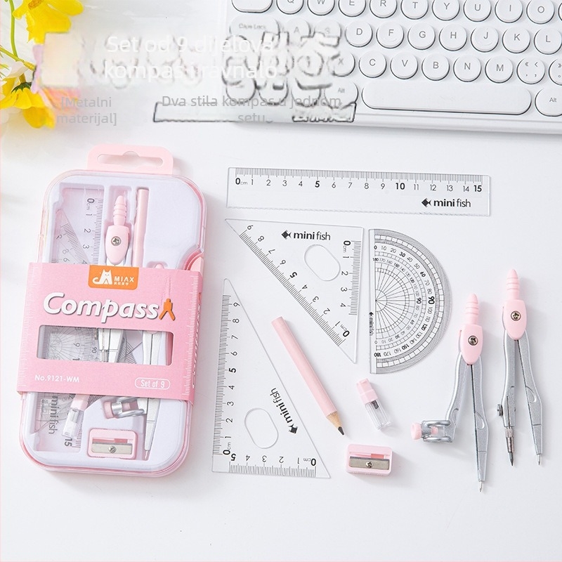 Lidemei Devetodjelni set alata za crtanje za studente: kompas, ravnalo