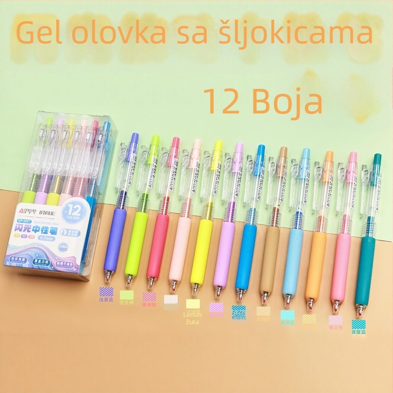 12 boja gelnih kemijskih olovaka s mehanizmom pritiskanja, akrilne boje, sjajne za učenike, dnevnik i crtanje