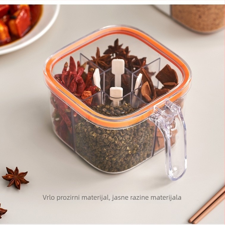 Xiejie Kutija za začine s pet odjeljaka i žlicom, PET, čvrste začine, suvremeni minimalistički dizajn