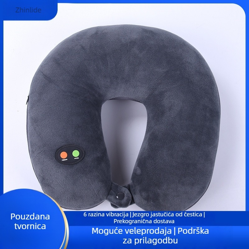 U‑oblik jastuk za vrat s jednostupanjskim vibracijskim masažnim režimom za putovanja, punjenje od čestica pjene, Crystal Velvet tkanina, moderni minimalistički stil