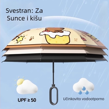Dječji trodijelni sklopivi kišobran s kopčom, vinil UV zaštita, automatsko zatvaranje, 8 rebara od legure, za školu