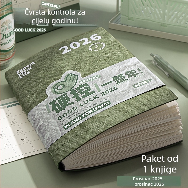 Bilježnica s planiranjem za 2026. godinu: kalendar i upravljanje vremenom, šivano uvez, Dowling papir 75 g/m², 50–100 stranica, kreativni stil