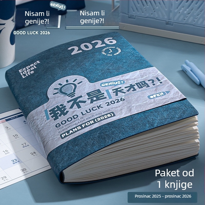 Bilježnica s planiranjem za 2026. godinu: kalendar i upravljanje vremenom, šivano uvez, Dowling papir 75 g/m², 50–100 stranica, kreativni stil