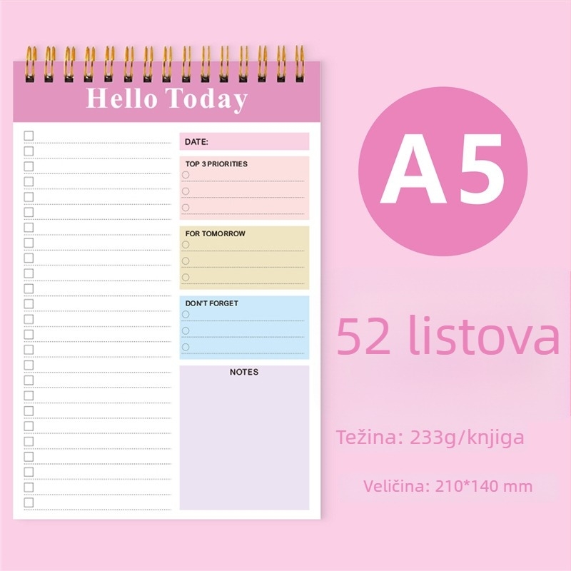 Bilježnica za dnevno planiranje s PP koricom, vezanje s odvajanjem listova, unutarnji papir 120 g, 50–100 stranica, poslovni stil