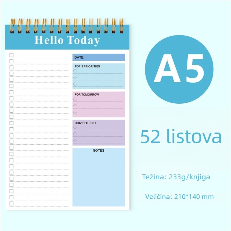 Bilježnica za dnevno planiranje s PP koricom, vezanje s odvajanjem listova, unutarnji papir 120 g, 50–100 stranica, poslovni stil