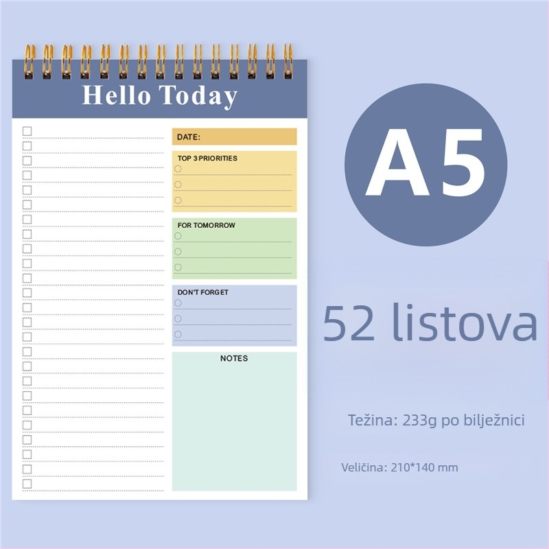 Bilježnica za dnevno planiranje s PP koricom, vezanje s odvajanjem listova, unutarnji papir 120 g, 50–100 stranica, poslovni stil
