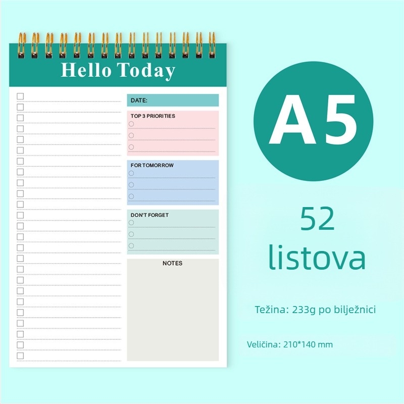 Bilježnica za dnevno planiranje s PP koricom, vezanje s odvajanjem listova, unutarnji papir 120 g, 50–100 stranica, poslovni stil