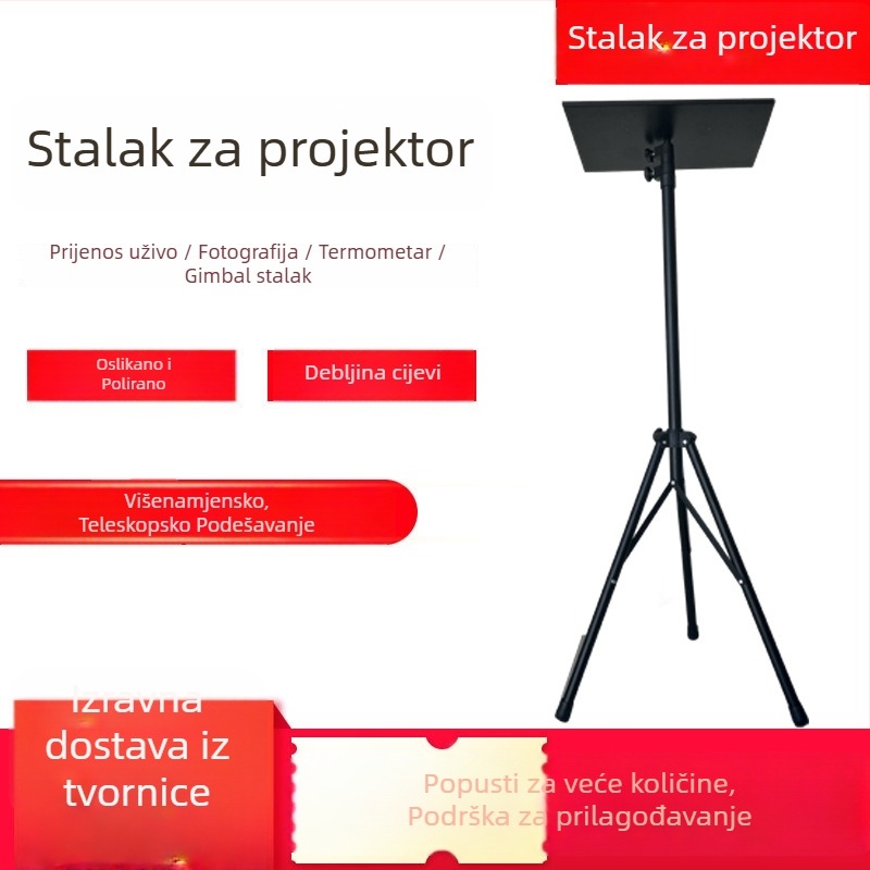 Projektorski stalak za pod s tronožnim nogama, sklopiv, podesiv, s pladnjem