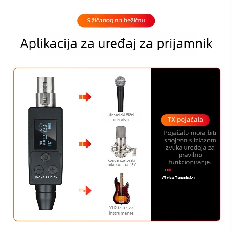 RK M-1 Bežični sustav za povezivanje mikrofona: prijenosnik i prijemnik, kabel–bežični, 1 na 2