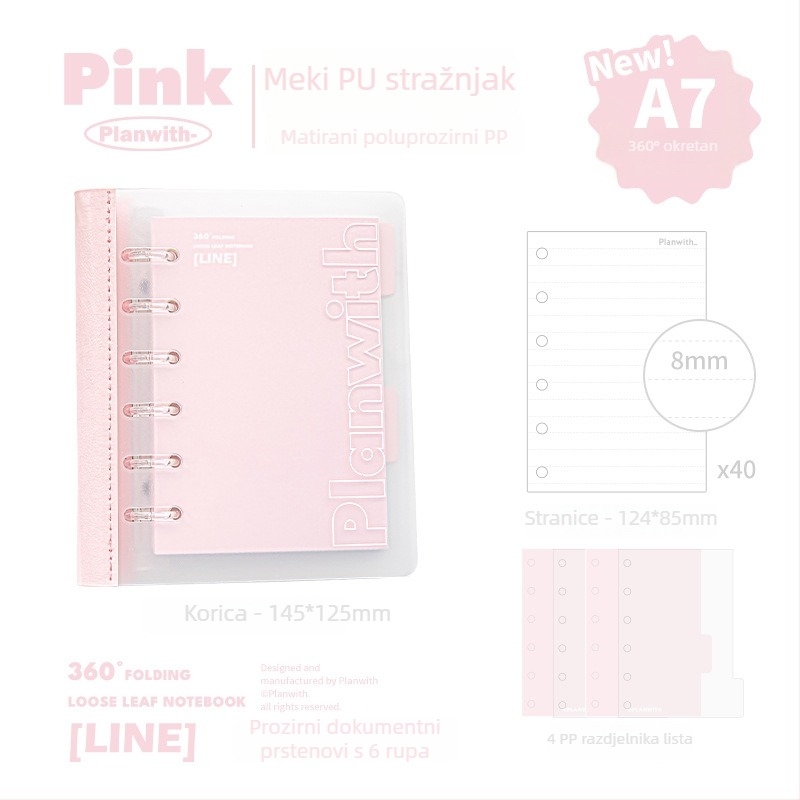 Planwith Pw251v Loose-leaf bilježnica, 6 rupa, 100 g papira, kompatibilno s loose-leaf refilima