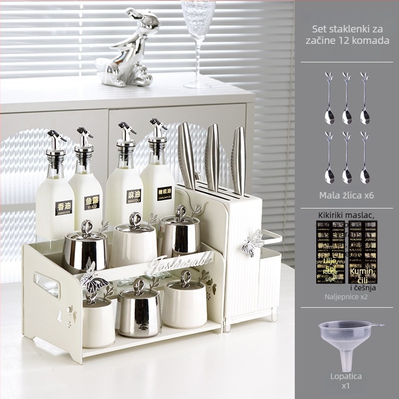 Set posuda za začine s držačem nože i držačem za štapiće - keramika - Dimensional Light brand - moderno minimalistički stil
