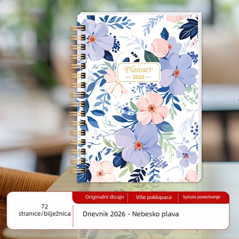 Bilježnica sa spiralnim uvezom, omot papir s premazom, papir s dvostrukim offsetom, 100–200 stranica, poslovni uredski stil