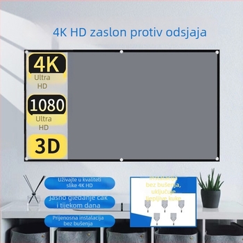 Metalni antirefleksni projekcijski ekran za kućnu upotrebu, sklopiv, bez bušenja, dnevna projekcija u dnevnom boravku