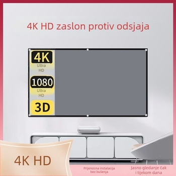 Metalni antirefleksni projekcijski ekran za kućnu upotrebu, sklopiv, bez bušenja, dnevna projekcija u dnevnom boravku