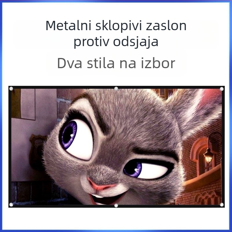 Metalni antirefleksni projekcijski ekran za kućnu upotrebu, sklopiv, bez bušenja, dnevna projekcija u dnevnom boravku