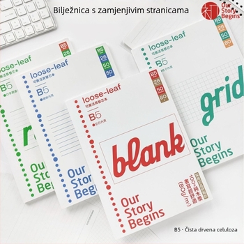 B5 bilježnica s izmjenjivim listovima, 50 stranica, perforacija 26 rupa, offset papir