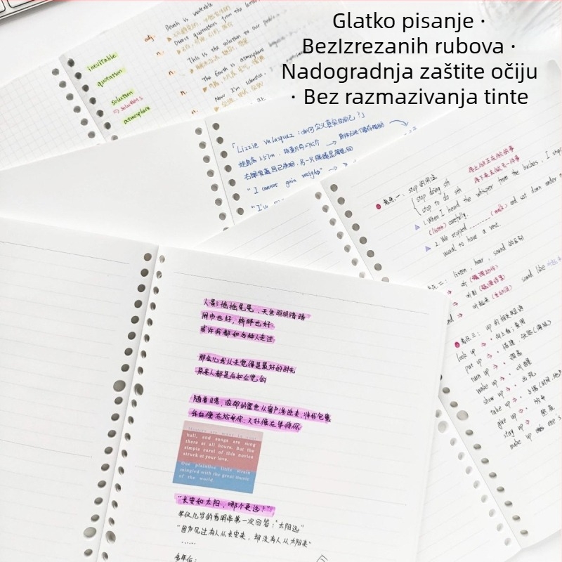 B5 bilježnica s izmjenjivim listovima, 50 stranica, perforacija 26 rupa, offset papir