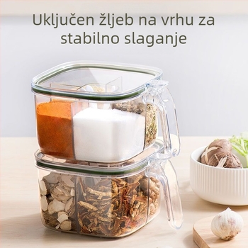 Keramički organizator za začine s četiri odjeljka i bočicama soli i MSG-a za kuhinju