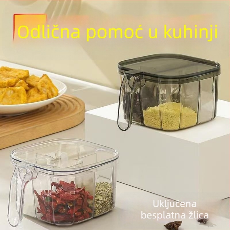 Keramički organizator za začine s četiri odjeljka i bočicama soli i MSG-a za kuhinju