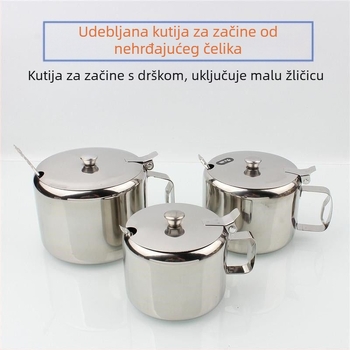 Nerđajući čelični posuda za začine u kineskom stilu s poklopcem i žličicom, jedinstveni spremnik za ulje i sol za čvrste začine