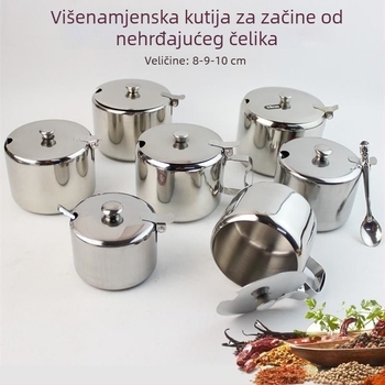 Nerđajući čelični posuda za začine u kineskom stilu s poklopcem i žličicom, jedinstveni spremnik za ulje i sol za čvrste začine