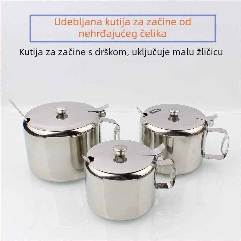 Nerđajući čelični posuda za začine u kineskom stilu s poklopcem i žličicom, jedinstveni spremnik za ulje i sol za čvrste začine