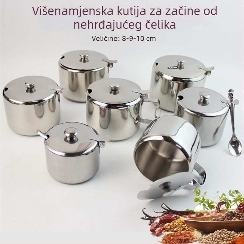 Nerđajući čelični posuda za začine u kineskom stilu s poklopcem i žličicom, jedinstveni spremnik za ulje i sol za čvrste začine