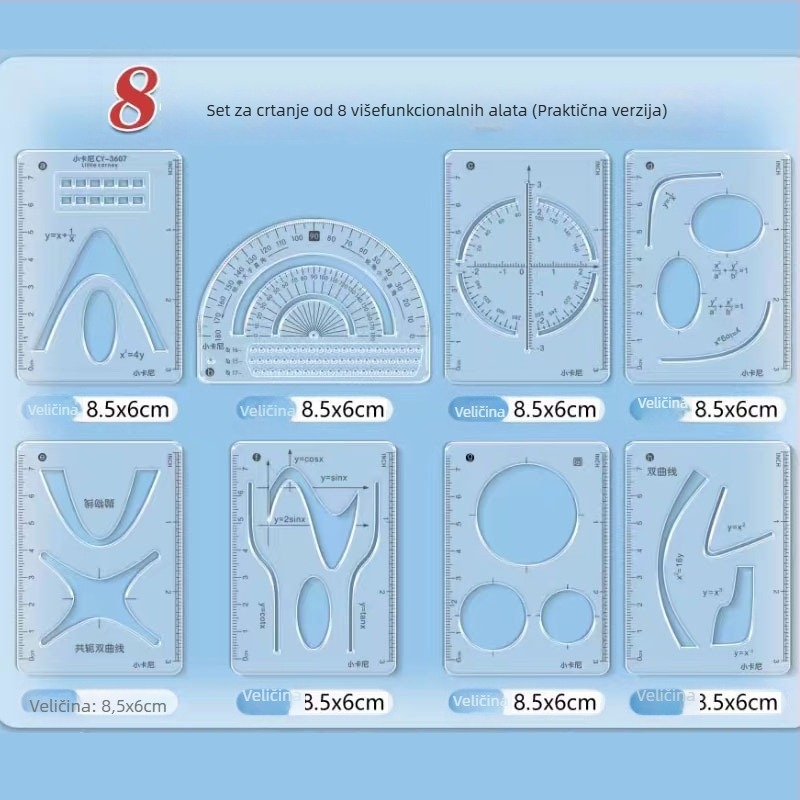 Little Carney 8-dijelni set višenamjenskih pravila za geometriju i crtanje — plastika; nije uvoz; bez IP dozvole