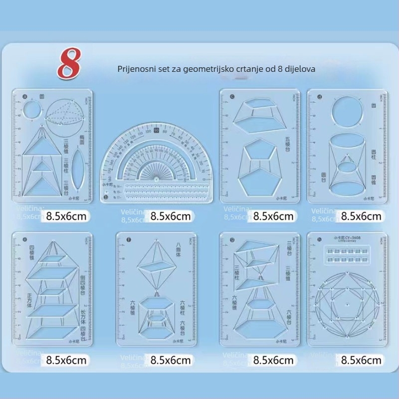 Little Carney 8-dijelni set višenamjenskih pravila za geometriju i crtanje — plastika; nije uvoz; bez IP dozvole