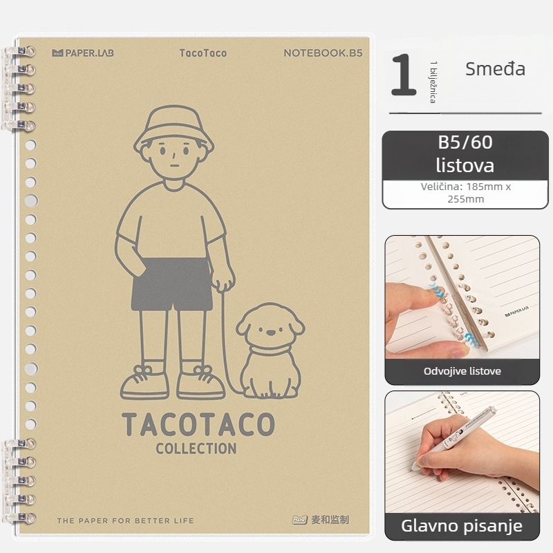Maihe Taco bilježnica s odvojivom spiralom, 60 listova, papir