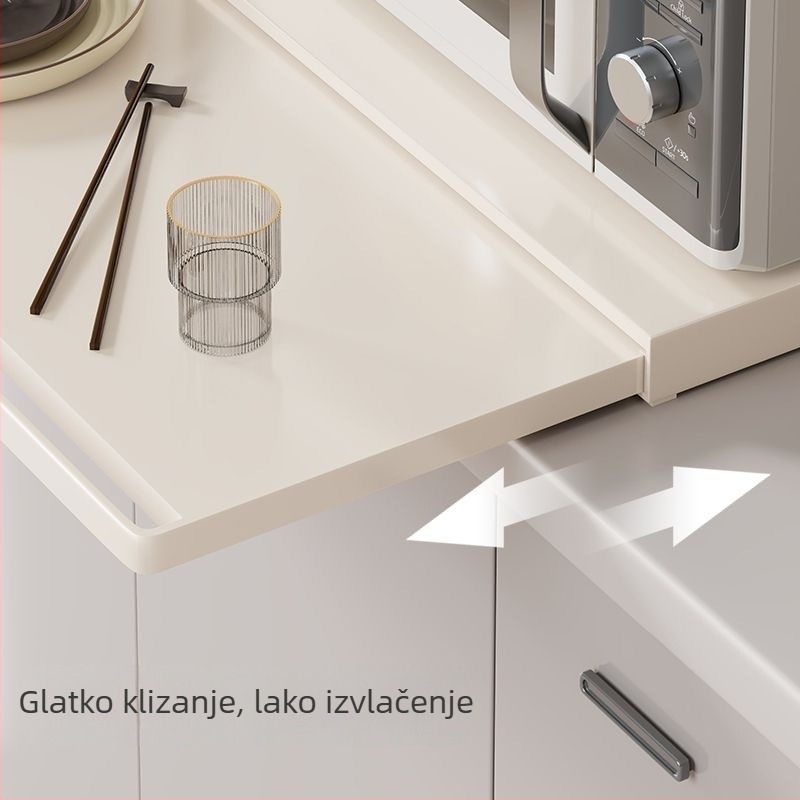 Kuhinjski stalak za mikrovalnu pećnicu s donjim stalkom i izvučnim alatom za pripremu hrane (Materijal: karbonska čelična konstrukcija; Model: 47-39; Stil: moderni minimalistički; Obrada: prilagođavanje uz uzorke)