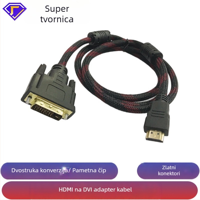 HDMI–DVI dvostrano konverijski kabel, 1,5 m, zlatni konektori, za TV/računar/monitor