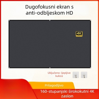 Projektorska tkanina za projekciju, 16:9, antirefleksivna, duga projekcija, 4K HD, crni rub s otvorima za montažu