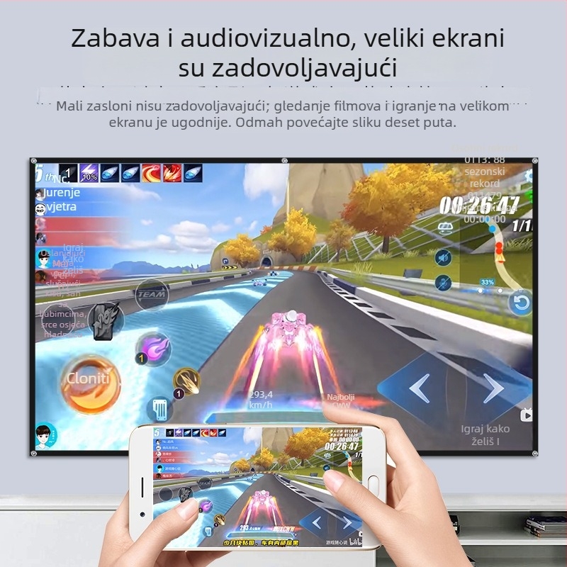 Projektorska tkanina za projekciju, 16:9, antirefleksivna, duga projekcija, 4K HD, crni rub s otvorima za montažu