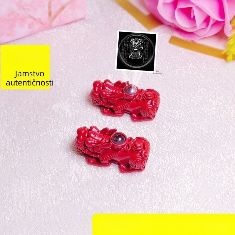 Ogrlica s cinnabar Pixiu perlama, oblik životinje/zodijak, tlačene i polirane, kineski stil