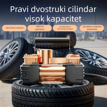 Dvojcilindrična 12V prijenosna pumpa za auto s digitalnim LCD zaslonom