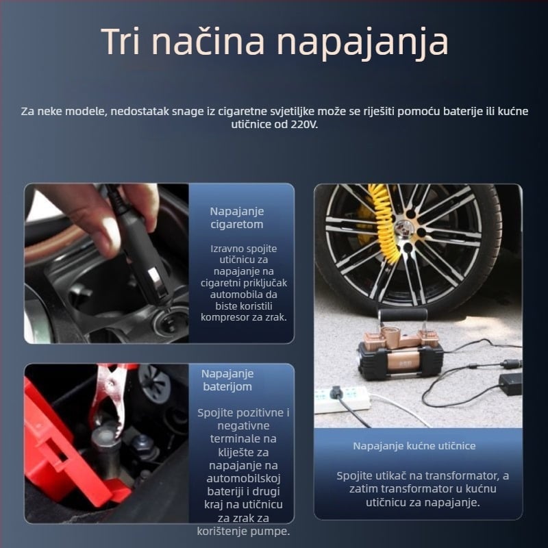 Dvojcilindrična 12V prijenosna pumpa za auto s digitalnim LCD zaslonom