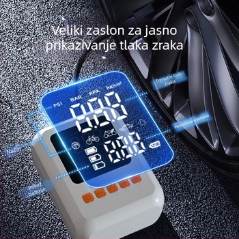 Automobilska pumpa za zrak s digitalnim zaslonom, rasvjetom i USB punjenjem; protok zraka 50 L/min, 80W